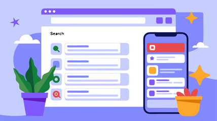 Aufkleber - Digital Interface Design for Website and Mobile App Featuring Search and Information Display in Stylish Flat Design Illustration