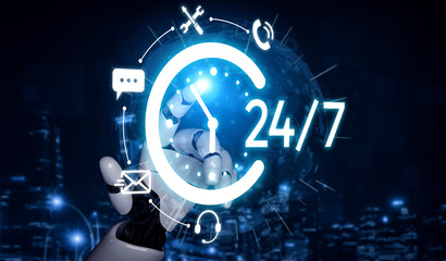 Poster - AI artificial intelligence supports 24-hour customer service with virtual assistants, real-time chat, and intelligent support tools ensuring fast, accurate, and satisfying experiences. Vouch