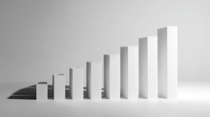 Poster - Minimalist D bar chart with tall, sleek bars in monochromatic tones, casting shadows on a clean, white background