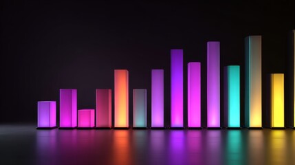 Poster - Modern D bar chart with neon-colored bars and gradient lighting, set against a dark background for a futuristic look