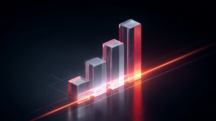 Poster - Transparent D bar graph with glowing edges, set against a dark background for a modern, tech-inspired look