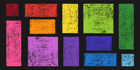 Wall Mural - Set of Design Elements Hand-drawn Rectangular Shapes of Different Colors Isolated on Dark Backdrop. Style of Children's Drawing.