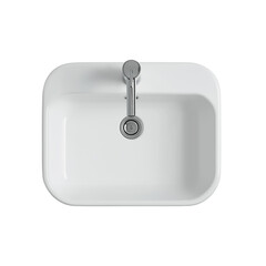 Fototapete - A top-down view of an oval-shaped white sink with brass hardware, centered on the canvas, set against a pure-white background for easy digital color application.  