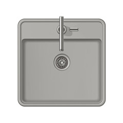 Fototapete - A top-down view of an oval-shaped white sink with brass hardware, centered on the canvas, set against a pure-white background for easy digital color application.  