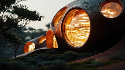 Poster - A modern building featuring a unique circular window design