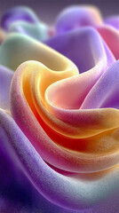 Poster - Pastel-colored abstract fabric swirls with detailed glitter texture, blending shades of purple, gold, and turquoise in soft curves