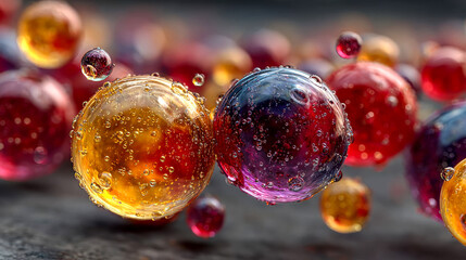 Poster - Macro view of vibrant hydrogel spheres with sparkling textures and cosmic reflections