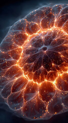 Poster - A radiant, glowing structure resembling a starburst or neuron, with orange and gold filaments radiating in a cosmic, dark space
