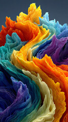 Poster - Vibrant abstract swirls of multicolored strands resembling fluid waves in close-up macro detail