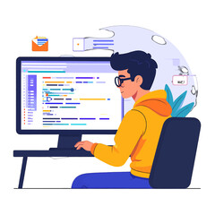 Man Coding on Computer Illustration