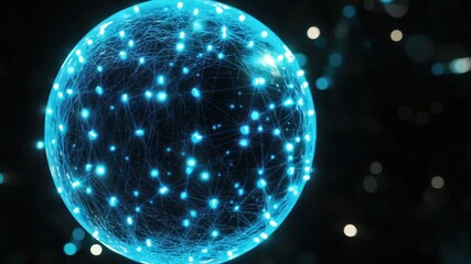 Poster - A glowing sphere illuminated by blue lights in a dark environment, suitable for use in scenes about mystery, sci-fi, or technology