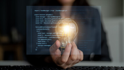 Fototapete - Script programming for task manager user interface, handling form submission, input validation, task list rendering, and exception alerts with dynamic DOM interaction Latch