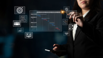 Poster - Project management dashboard showing timeline, tasks, milestones, and workflows for planning, tracking, and executing successful business or team projects Latch