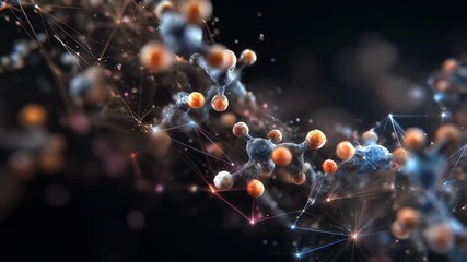 Poster - Intricate network of molecules forming, showcasing dynamic bonds and glowing connections, symbolizing scientific discovery, innovation, and the complexity of life's building blocks
