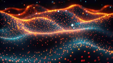 Poster - Colorful abstract waves with glowing particles create a mesmerizing visual effect in a digital landscape