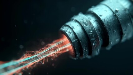 Poster - Wet metallic device is releasing a glowing plexus structure made of interconnected lines and dots, symbolizing innovation in futuristic technology and advanced concepts