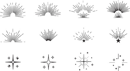 Poster - Collection of vintage botanical and geometric ornaments isolated on transparent background