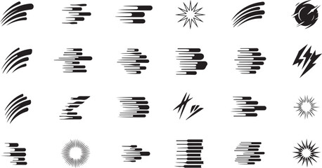 Poster - Collection of black brush stroke effects and speed lines isolated on transparent background
