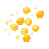 Falling Cheese Cubes on transparent background