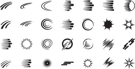 Poster - Collection of hand drawn abstract brush stroke effects isolated on transparent background