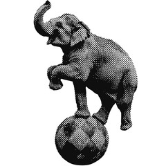 Poster - Circus elephant on a ball halftone grunge vector design element