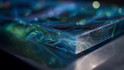 Poster - Light beams refracting through a plexiglas prism, creating a colorful abstract design with bokeh effect in the background, symbolizing innovation and technology