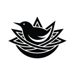 Poster - Minimalist logo a bird in a stylized nest graphic