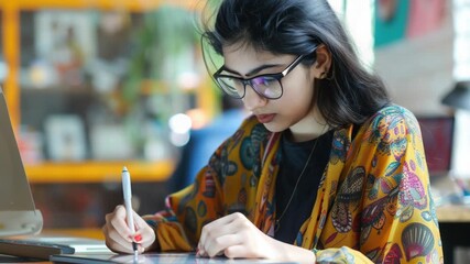 Poster - A person sitting at a table with a laptop, focused on work or personal tasks