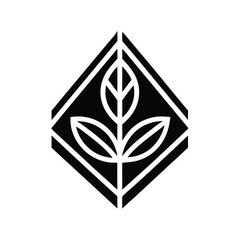 Poster - Minimalist logo a leaf sprout inside a diamond shape graphic