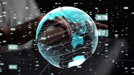 Poster - An abstract visual of a digital globe highlighted with data streams and numerical elements, symbolizing global connectivity and the power of technology in modern society. Xenic