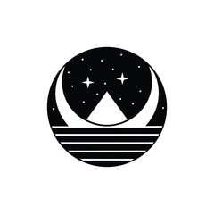 Poster - Minimalist logo featuring crescent moon stars over pyramid vector