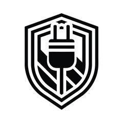 Poster - Minimalist shield logo with electric plug symbol vector