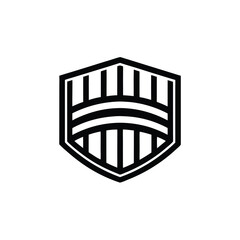 Poster - Minimalist shield logo with vertical lines curved elements emblem crest