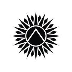 Poster - Minimalist sun logo with sharp geometric rays central triangle symbol graphic