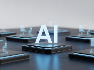 Aufkleber - Artificial Intelligence Concept with Glowing AI Text on Platforms Representing the Future of Technology Innovation and Machine Learning in a Modern Futuristic Design