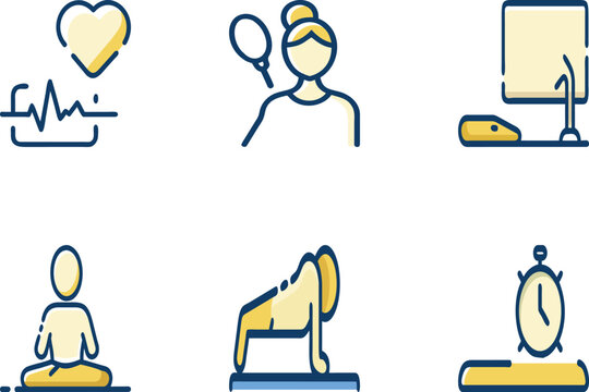 Vector art of modern health and wellness icons for fitness and meditation