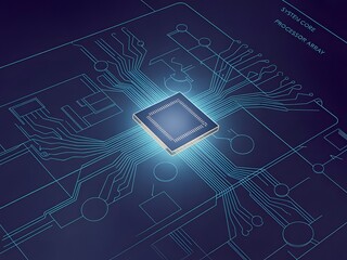Aufkleber - Abstract illustration of a central processing unit on a circuit board representing technological advancement and digital innovation