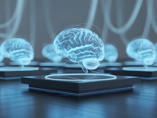 Aufkleber - Futuristic Holographic Brain Display on a Sleek Tech Platform