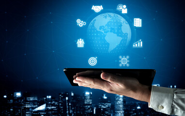 Fototapete - Global marketing and finance strategy supports business expansion through international planning, digital tools, and cross-border marketing for global success. Vouch