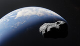 3D Rendering Highlighting Asteroid Approaching Earth with Space Background