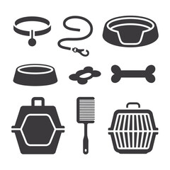 Poster - Pet Care Essentials Vector Set Detailed Collection of Dog and Cat Accessories Including Collar Leash Bed Bowl Toy Grooming Comb and Carrier Icons