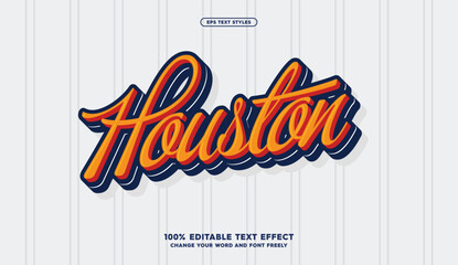 Poster - Houston: a playful and sporty text effect with retro flair. Ideal for baseball posters, food packaging, and vintage banners. Editable in EPS format with fun, dynamic lettering