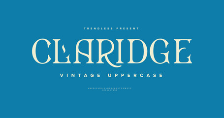Poster - Claridge: a classic retro serif typeface with vintage charm. Features A to Z alphabet in an elegant vector style. Ideal for editorial, packaging, and timeless typographic projects.
