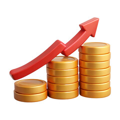 Poster - Rising stacks of coins with upward arrow on transparent background