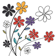 Poster - Colorful floral arrangement with simple outlines and modern aesthetic on a clean white background for graphic design and creative projects.
