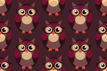 Poster - Cute owl pattern with glasses repeating seamless illustration background for backgrounds textile wrapping paper wallpaper or print