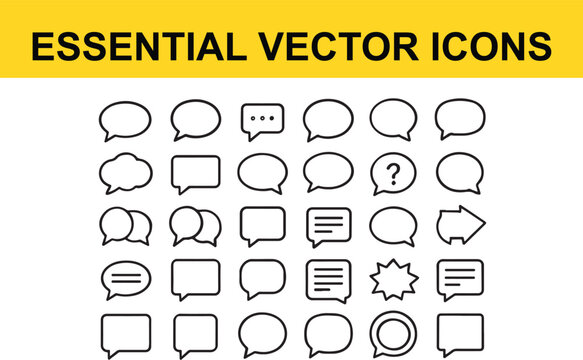 Collection of Black Outline Speech Bubbles and Icons