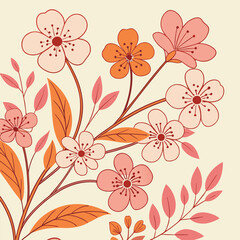 Poster - Elegant floral illustration featuring blooming cherry blossoms and foliage in a beautifully designed decorative arrangement
