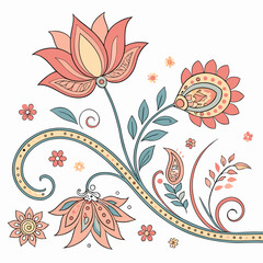 Poster - Elegant floral ornamental design with a botanical theme featuring decorative blossoms and leaves vector illustration on a white background