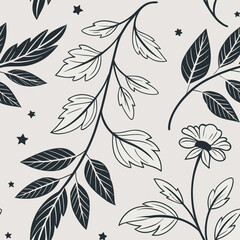 Poster - Elegant seamless pattern design featuring leaves flower and stars in a minimalist and modern floral style great for various applications